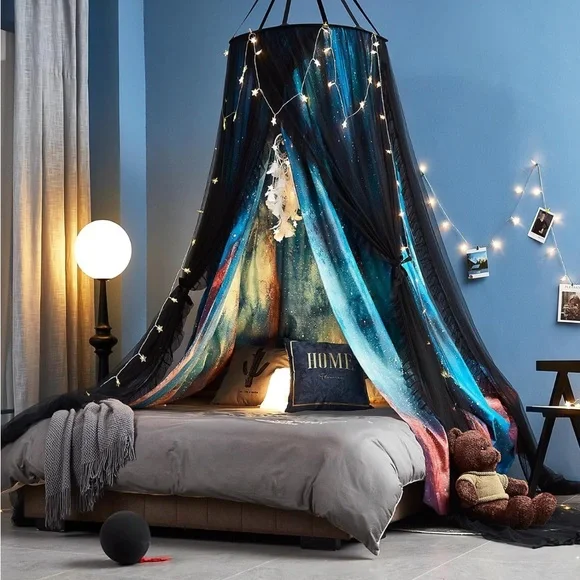 NEW Never Opened! Galaxy-Themed Bed Canopy with Lights - Picture 1 of 9